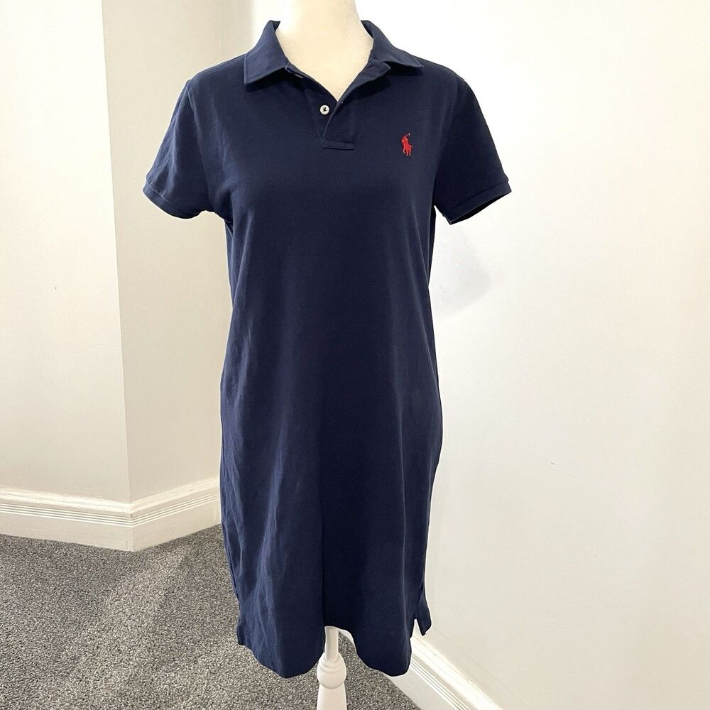Polo Ralph Lauren Mini Dress Womens Medium Navy Blue Short Sleeve Pony Logo
